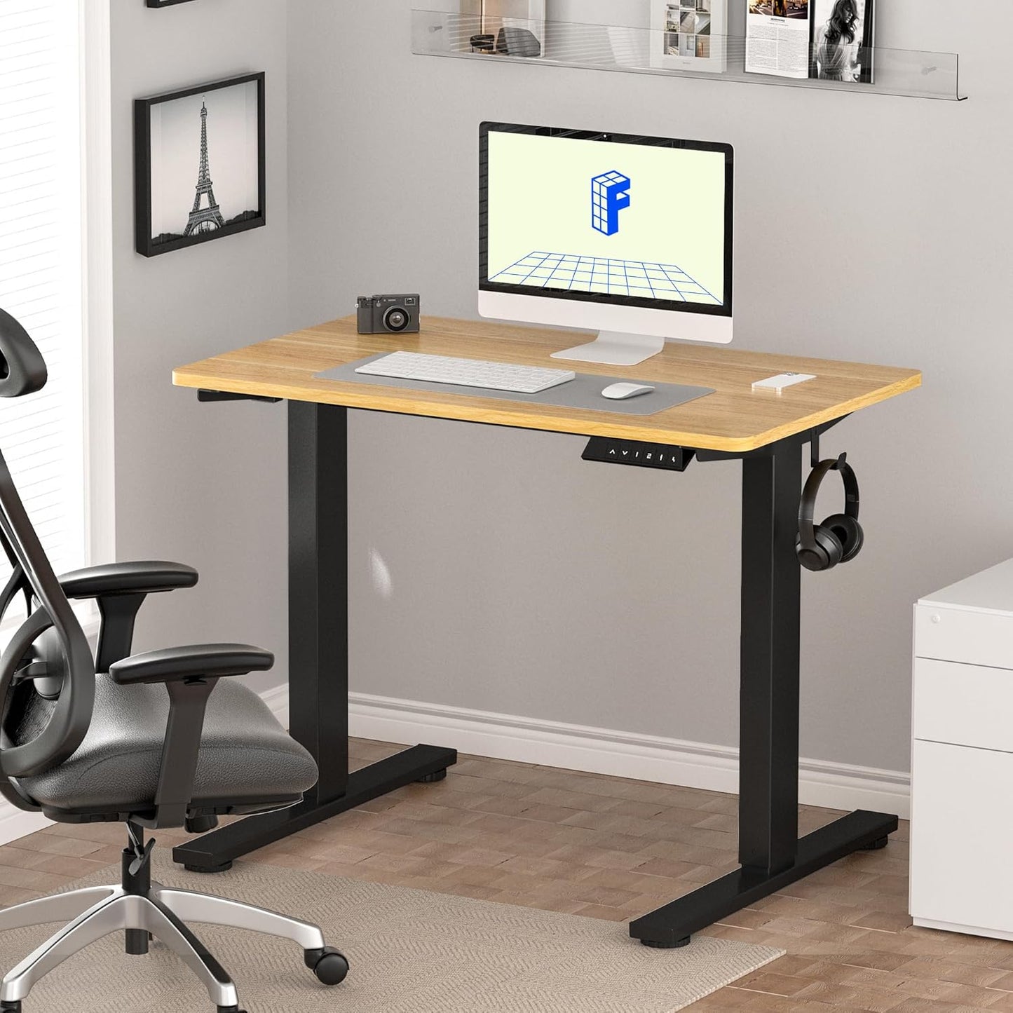 FLEXISPOT EN1 Whole-Piece Standing Desk 40" x 24" Electric Small Desk for Home Office (Black Frame + Maple Top, 2 Packages)