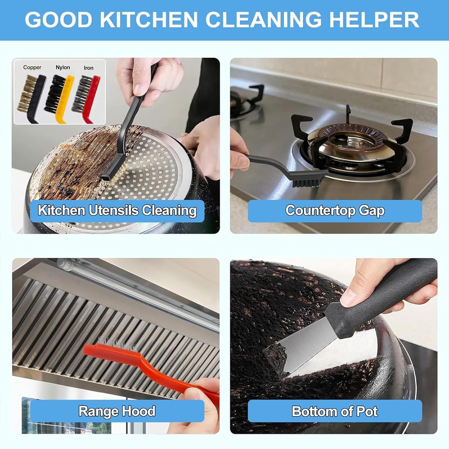 12Pcs Crevice Cleaning Brush Set, Hard Bristle Cleaning Supplies for Kitchen, Bathroom, Teapot, Bottle, Cup, Blender, Corner, Grout, Sink