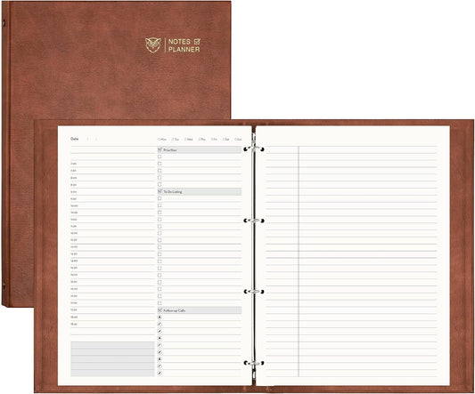 EMSHOI Undated Daily Planner - A4 Large To Do List Notebook Appointment Book for Productivity Time Management, with Hourly Planner Refills, Hardcover Binder Leather Journal - 240 Pages, 9.2x12