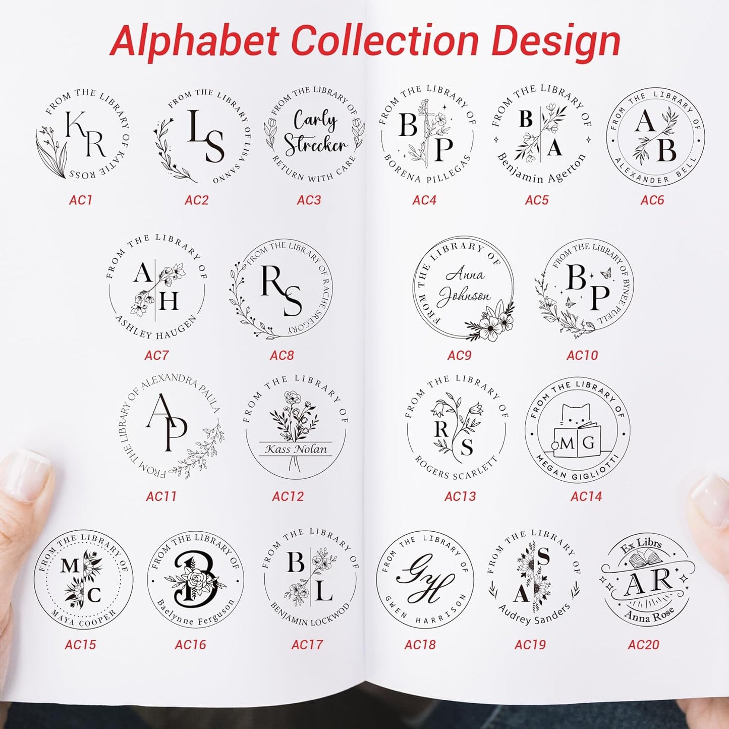 Book Embosser Personalized Monogram A-Z Series – 20 Initial Designs, Custom Book Embosser Gift for Teachers, Librarians, Couples