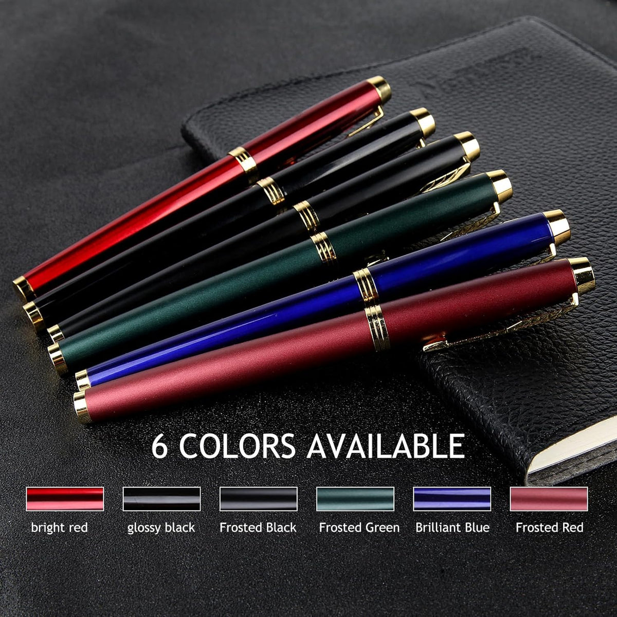 Fountain Pen, luxury Fine point smooth writing pen for journaling fancy pens with Gift Case 8 black ink cartridges an EF nib an ink converte nice pen writer gifts-Matte Green