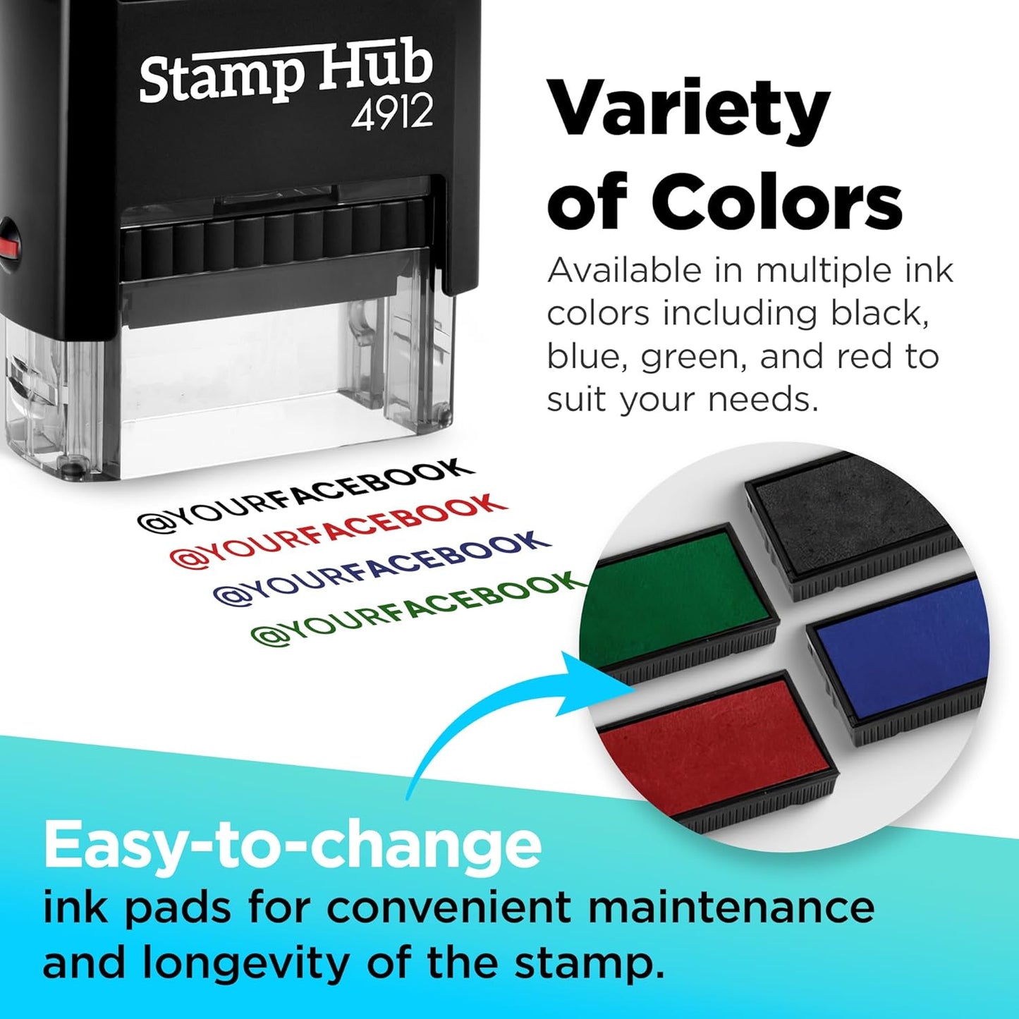 Self Inking Personalized Stamp - 1 Line Custom Stamp, Customizable Office Name Stamp, Ink Stamps for Business - Easy to Change Ink Cartridge, Multiple Ink Color Options - Medium