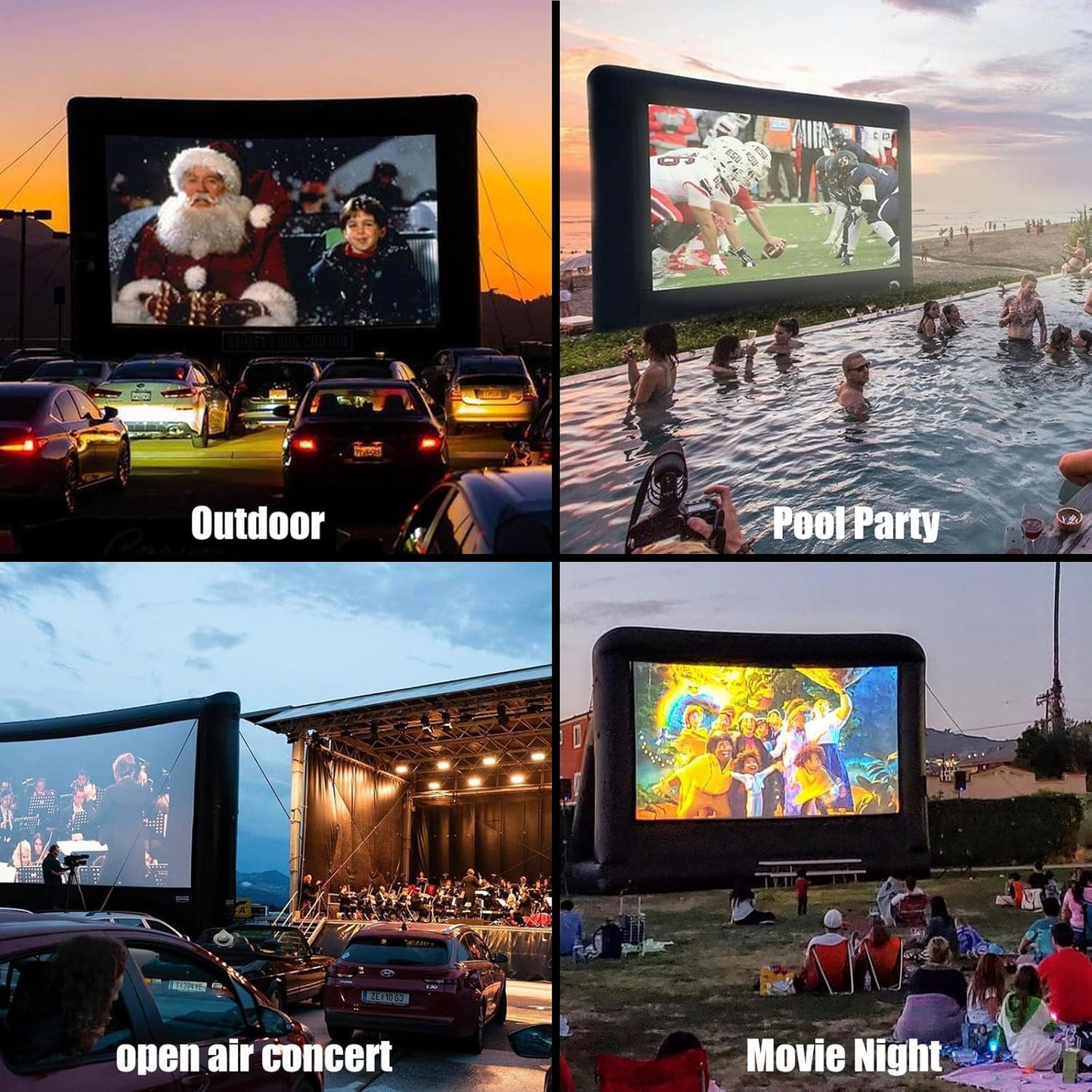 Inflatable Projector Screen - 16FT Outdoor Movie Screen Blow Up for Movie Parties Backyard Outside with Air Blower and Carry Bag, Front and Rear Projection
