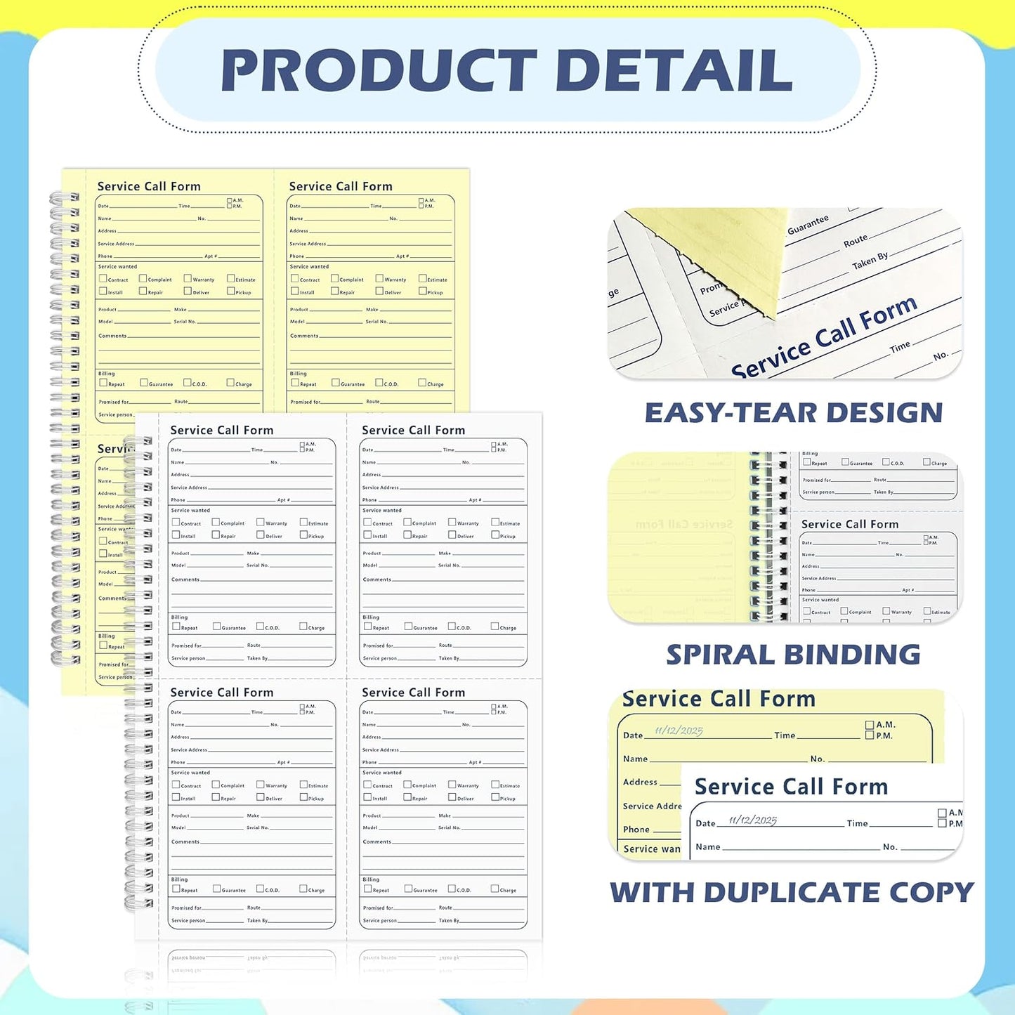 200 Sets Service Call Correspondence Forms Book 8.5x11 Inch 2 Part Carbonless 4 Message Sets per Page Call Log Book Phone Message Book Invoice Receipt Book for Repair Service (1)