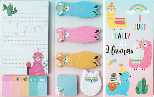 Xqumoi I Just Really Like Llamas Sticky Notes Set, 550 Sheets, Cute Cartoon Alpaca Self-Stick Notes Pads Animal Divider Tabs Bundle Writing Memo Pads Back to School Office Supplies Small Gift
