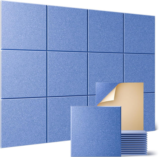 Sonicism 12 Pack Acoustic Wall Panels with Self-Adhesive, 12" X 12" X 0.4" Sound Proof Foam Panels, Decorative Soundproof Wall Panels, Sound Proof Absorbing Tiles for Home & Offices, Sky Blue