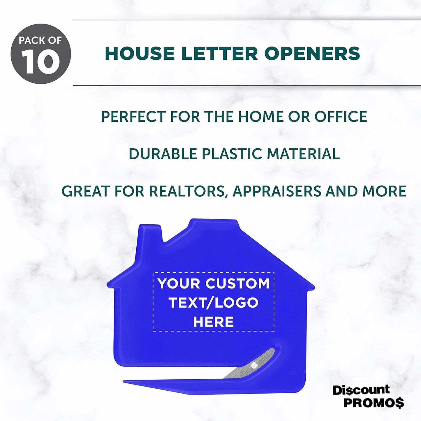 Custom House Letter Openers Set of 10, Personalized Bulk Pack - Perfect for Home or Office - Blue