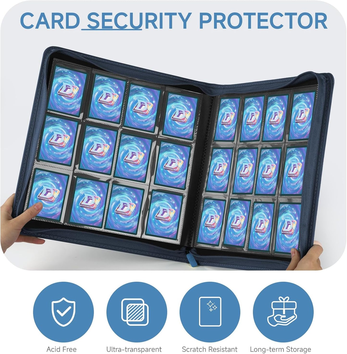 Trading Card Binder with Zip,12 Pockets Card Binder,720 Double Sided Pocket Card Collection Binder,Card Album Card Folder for MTG,TCG,Sports Cards,Game Cards,Navy Blue