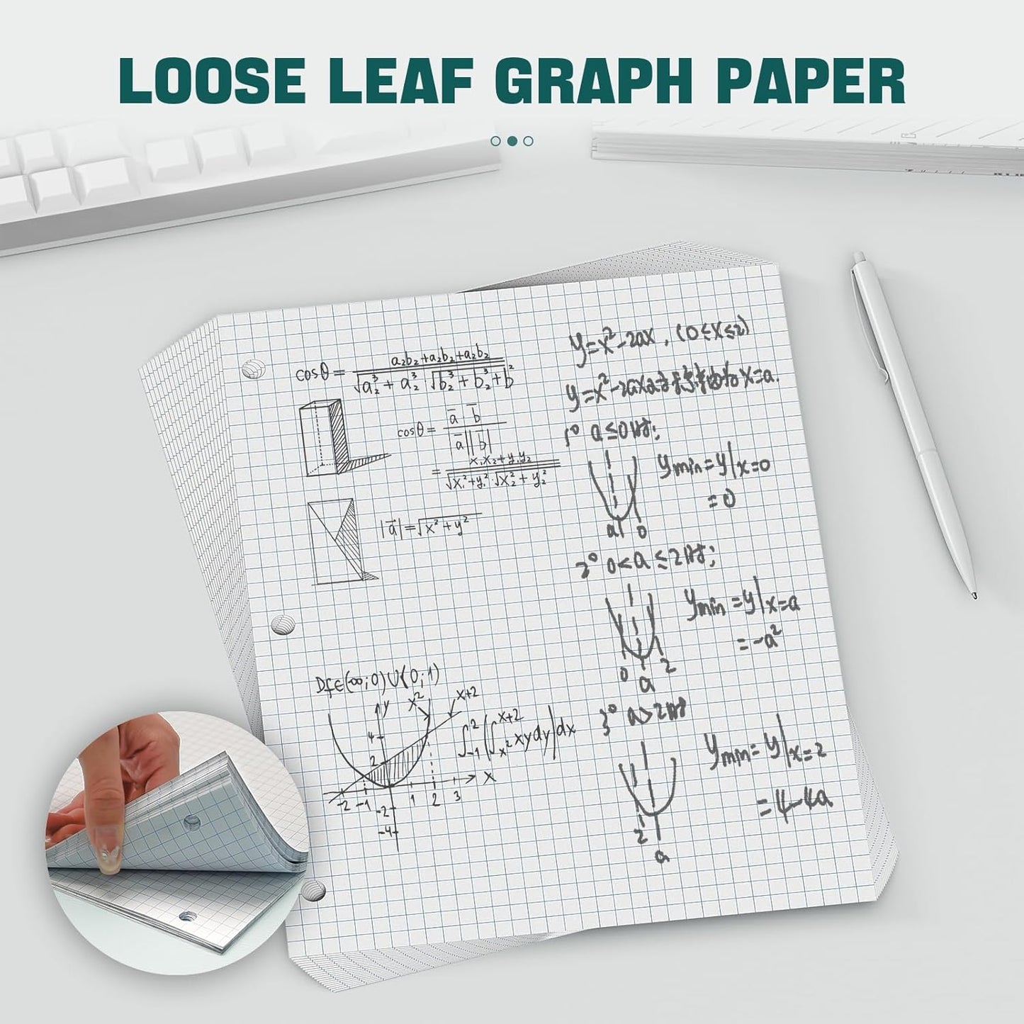 360 Sheets Quad Ruled Graph Paper, 3 Hole Punch Paper 8 x 10.5 White, Loose Leaf Graph Paper,Filler Paper 4 x 4 Graph Rule, Notebook Paper for 3 Ring Binder, Engineering Paper for School Home Business