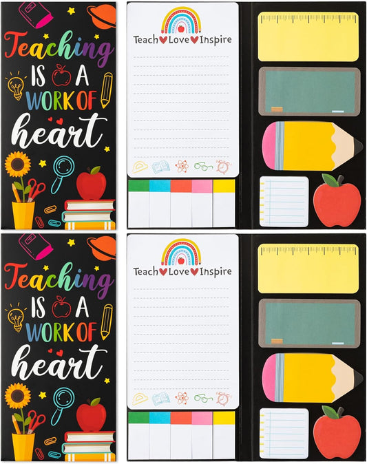Xqumoi 2 Pcak Teaching is A Work of Heart Sticky Notes Set - Blackboard Pencil Apple Self-Stick Note Pads Teacher Appreciation Gift Writing Memo Pads Page Marker Back to School Office Supplies (Black)