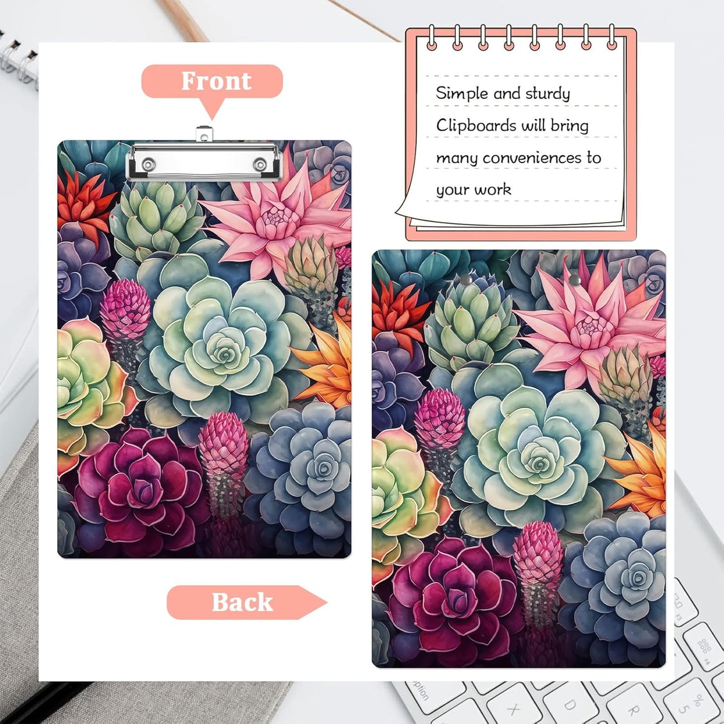 Cactus Succulent Plastic Clipboards,Cute Fashion Clipboard Decorative 8.5" x 12.5"Standard A4 Size Clipboards,Acrylic Clipboard for Teacher,Social Worker,Students,Nurse,Office Supplies
