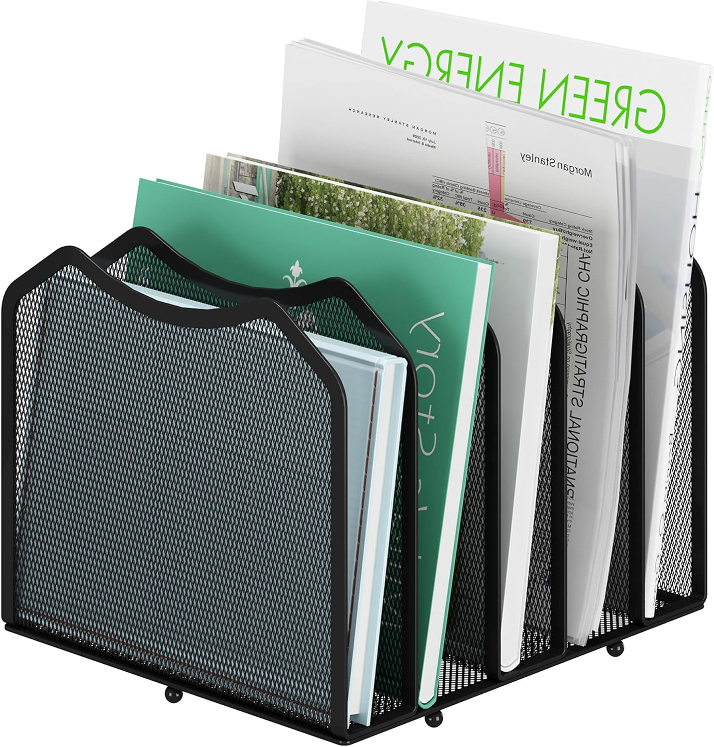 Simple Trending Mesh Desktop File Sorter Organizer, 5-Section Bookshelf for Desk Home Office, Black