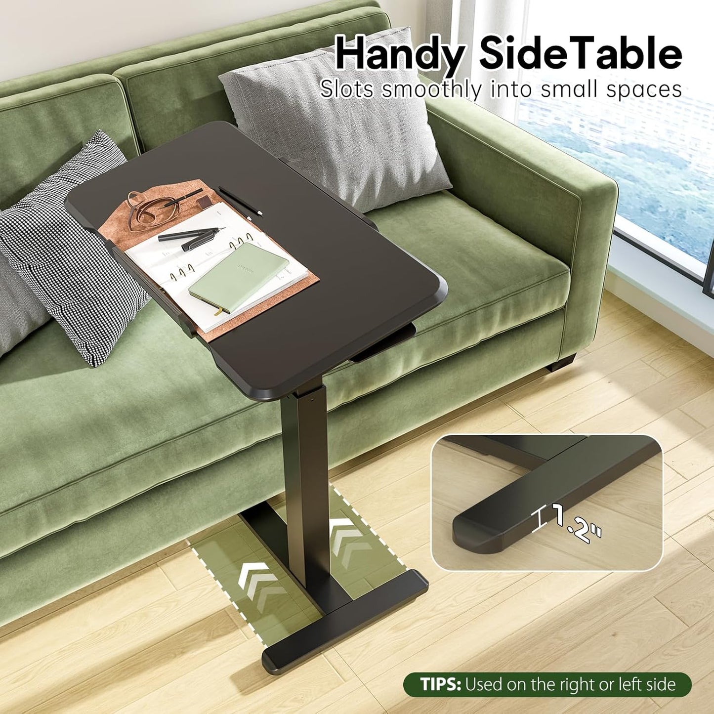 Rolling Laptop Desk, Mobile Standing Desk Height Adjustable, 180° Tiltable Overbed Bedside Table, Portable Computer Desk with Wheels, Foldable Laptop Cart for Home Office, Black