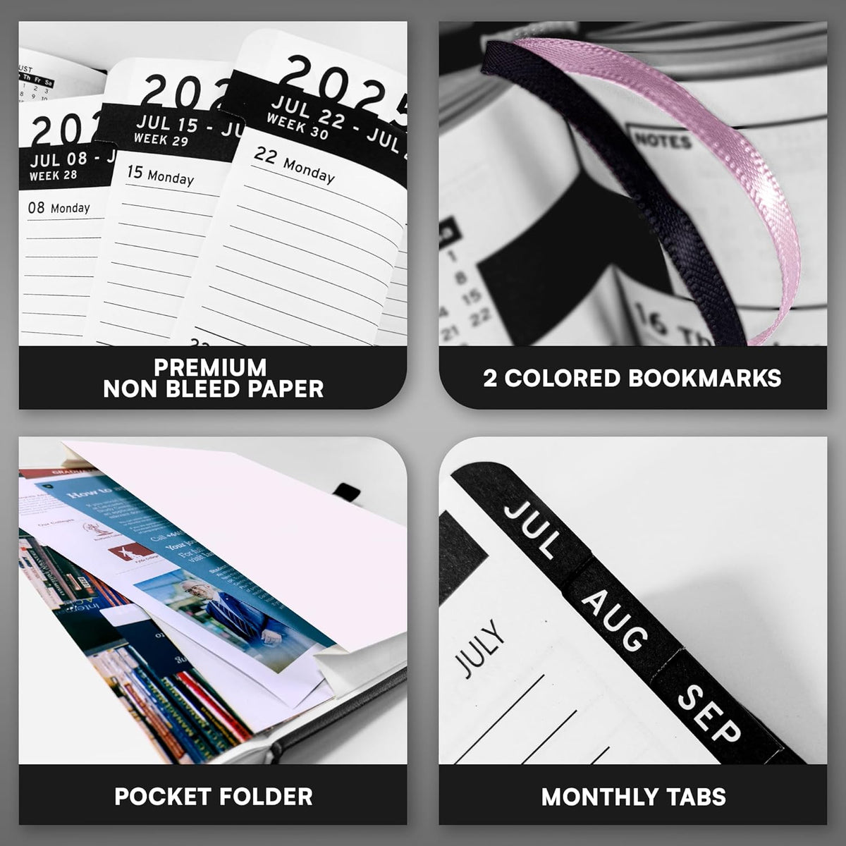 Ensight 2025-2026 HARDCOVER Leather Planner Weekly & Monthly - 6.5x8.5 Inches - Academic Planner Business Personal or Student - Pen Holder, Thick Paper, July 2025 - June 2026 (Black)