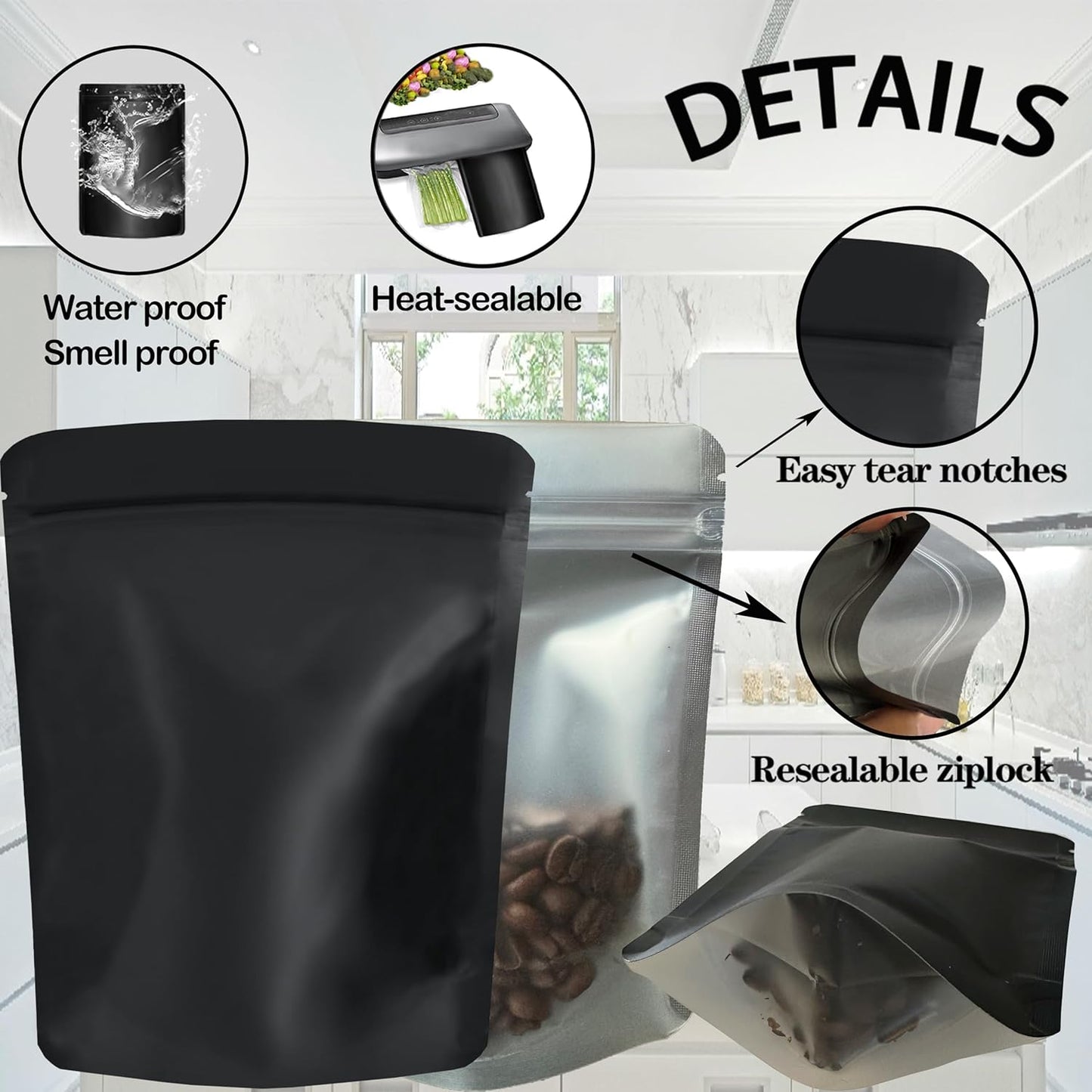 20 Pack Big Mylar Bags, 14 x 18.5 inchs Premium Smell Proof Bags with Double-sided Matte Design ，Resealable Food Storage Aluminum Foil Stand-up Packaging Bags. (1 LB / 1 Pound)
