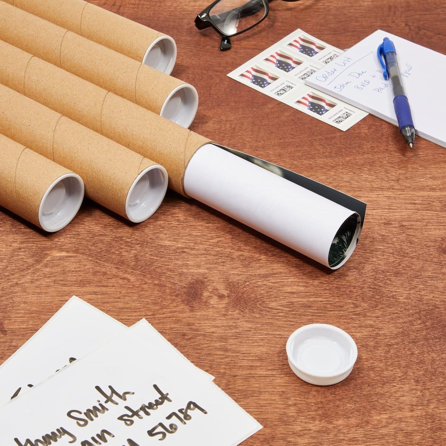 Stockroom Plus Mailing Tubes - 12 Pack, 1.5 x 12 In, Brown Kraft Cardboard - Document & Poster Storage Tubes with Caps
