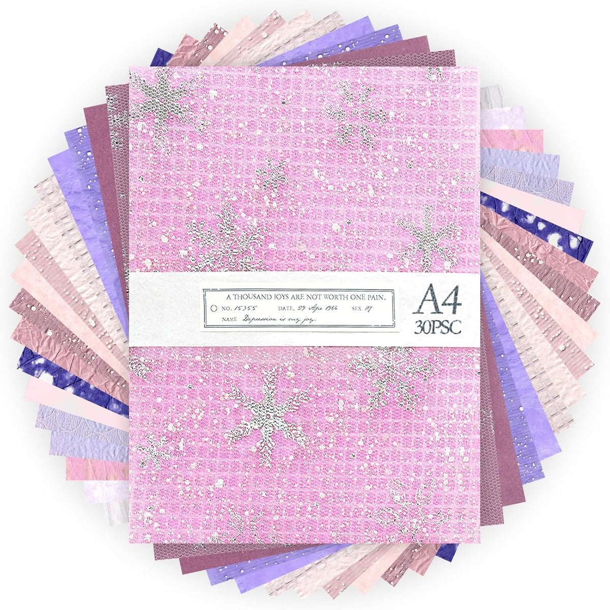 Aromoty 30 sheets A4 size Textured Scrapbook Paper&Mesh Fabric set - Large Handmade Craft Mulberry Special Paper Mix for Scrapbooking Junk Journal Supplies Card Materials Collage, 11.7x8.3 Inches