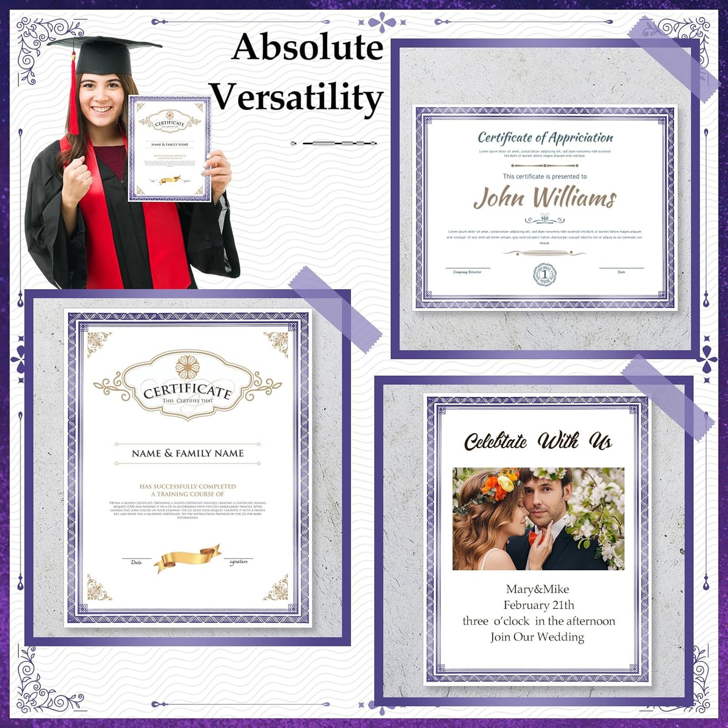 150 Sheets Certificate Paper 8.5 x 11 for Printing Blank Award Certificate for Graduation Diploma Achievement Participation Award Document(Blue)