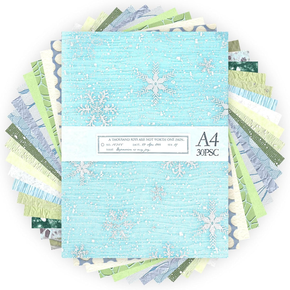Aromoty 30 sheets A4 size Textured Scrapbook Paper&Mesh Fabric set - Large Handmade Craft Mulberry Special Paper Mix for Scrapbooking Junk Journal Supplies Card Materials Collage, 11.7x8.3 Inches
