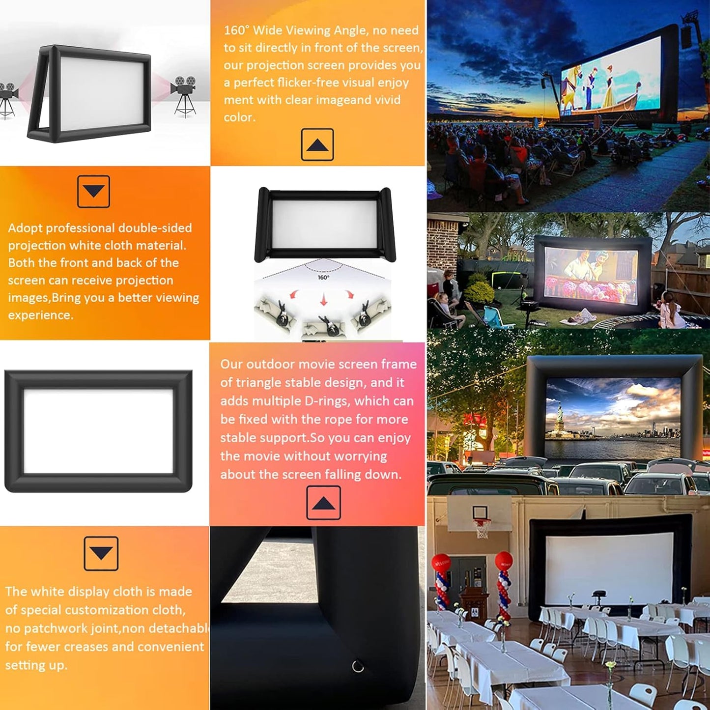30FT Inflatable Projector Movie Screen for Outdoor, One-Piece Design Front/Rear Projection Mega Theater Outdoor Portable Blow Up Projector Screen with Air Blower for Family Movie Nights