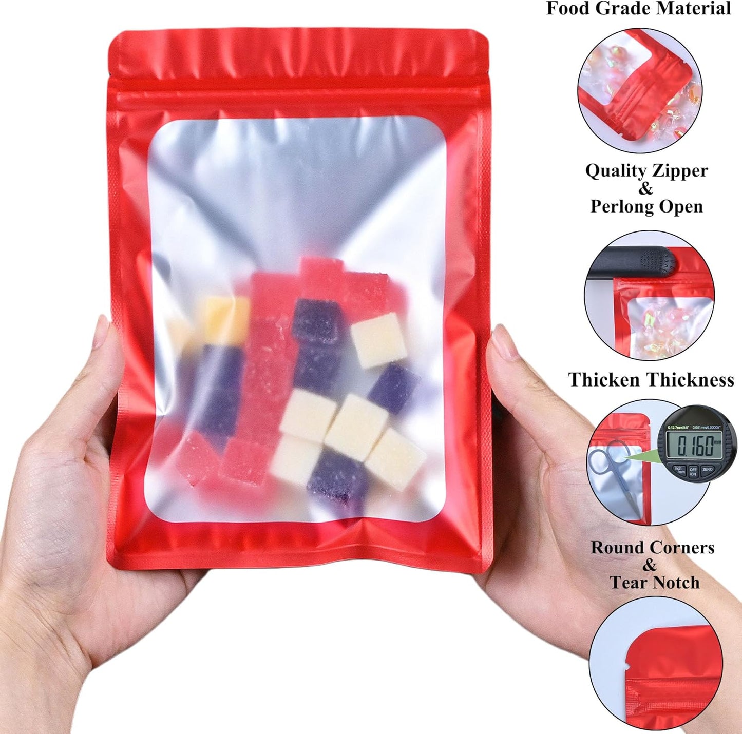 Resealable Mylar Pouch Bag Great for Office Home Party Favor Food Storage (100PCS, Red Color, 5.5 x 8 inch)