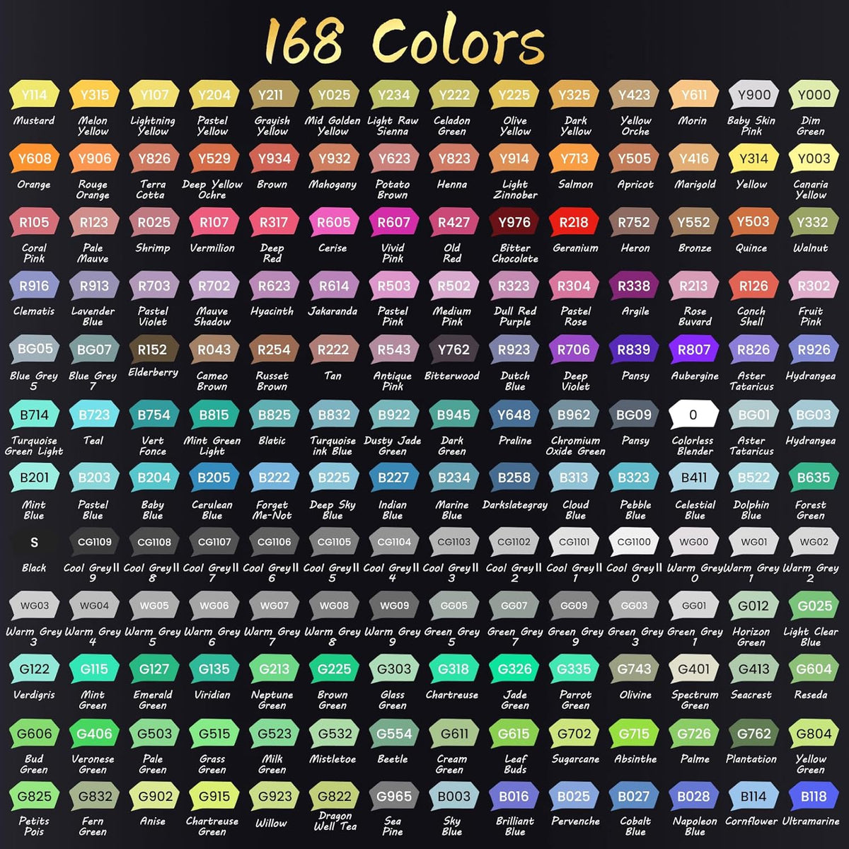 Caliart Markers Brush & Chisel, 168 Colors Alcohol Markers for Adult Coloring Book, Dual Tip Art Pen Set for Artist Illustration Sketch Drawing Gift