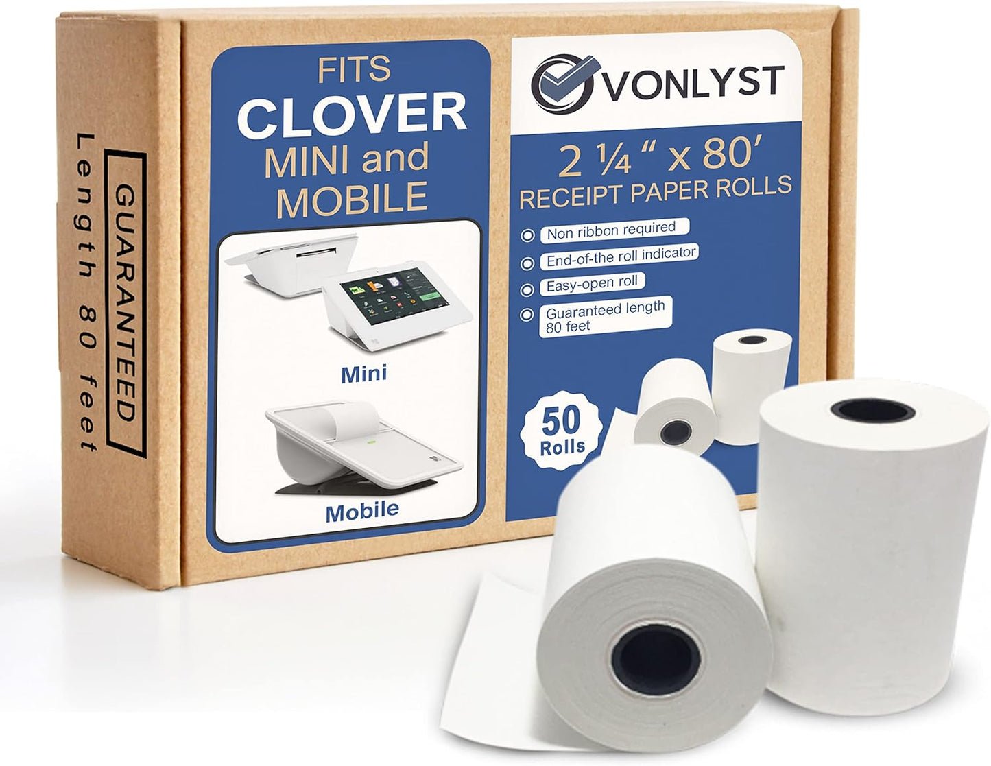 Receipt Paper for Clover Mini and Clover Mobile Thermal Printer 2 1/4 x 80 (50 rolls)
