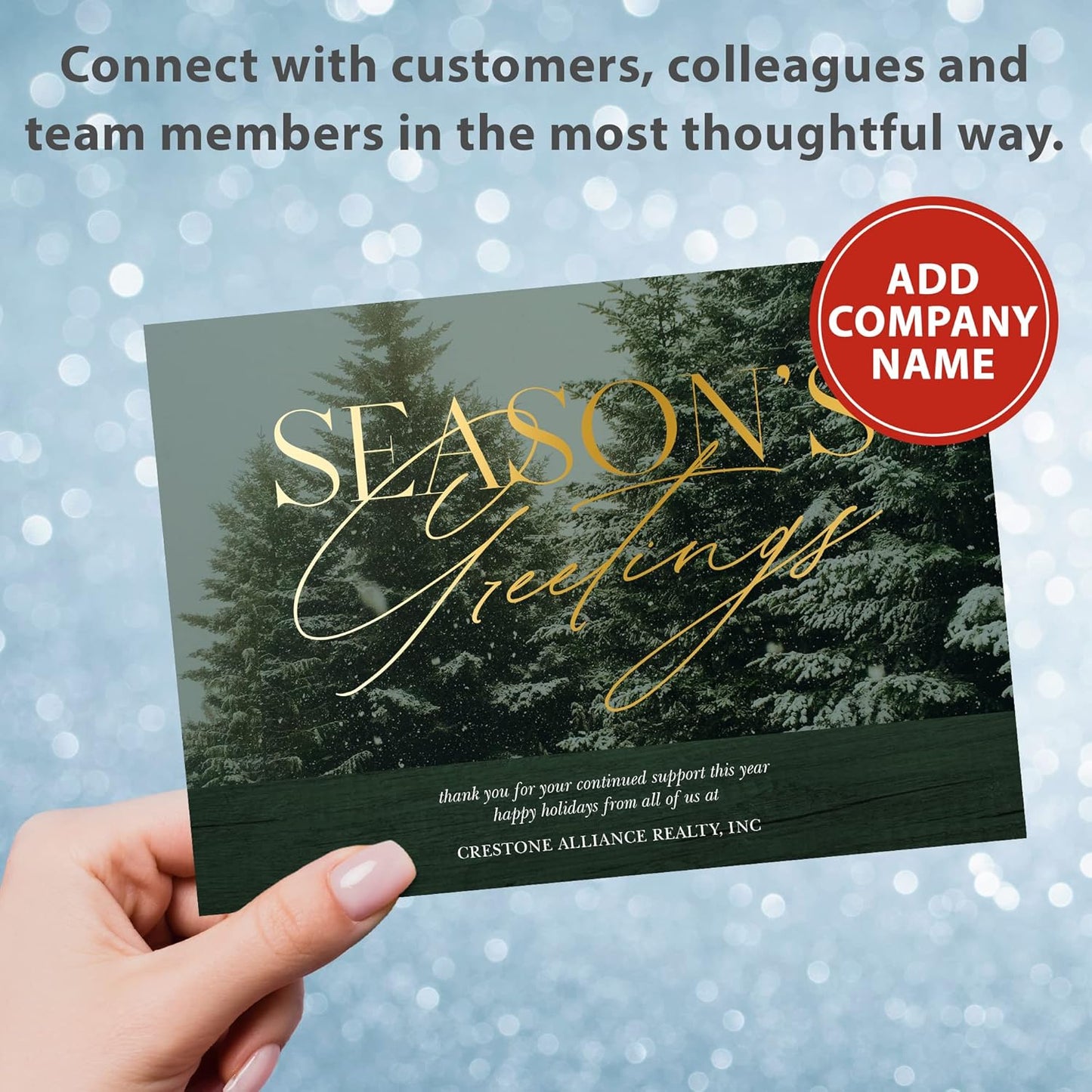 Let's Make Memories Personalized Business Christmas Cards with Envelopes - Premium Quality - 5x7-2025 Holiday Cards & White Envelopes - Snowy Pines - 75 ct