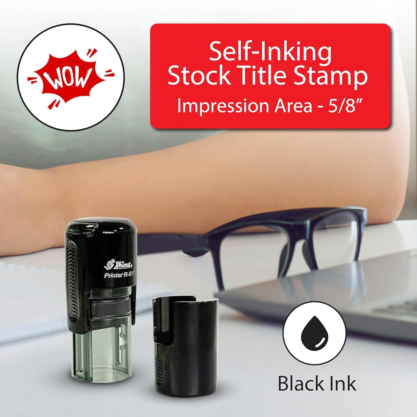 Shiny Wow Teacher Stamp, Round Self Inking Stamp for Classroom, Red Ink