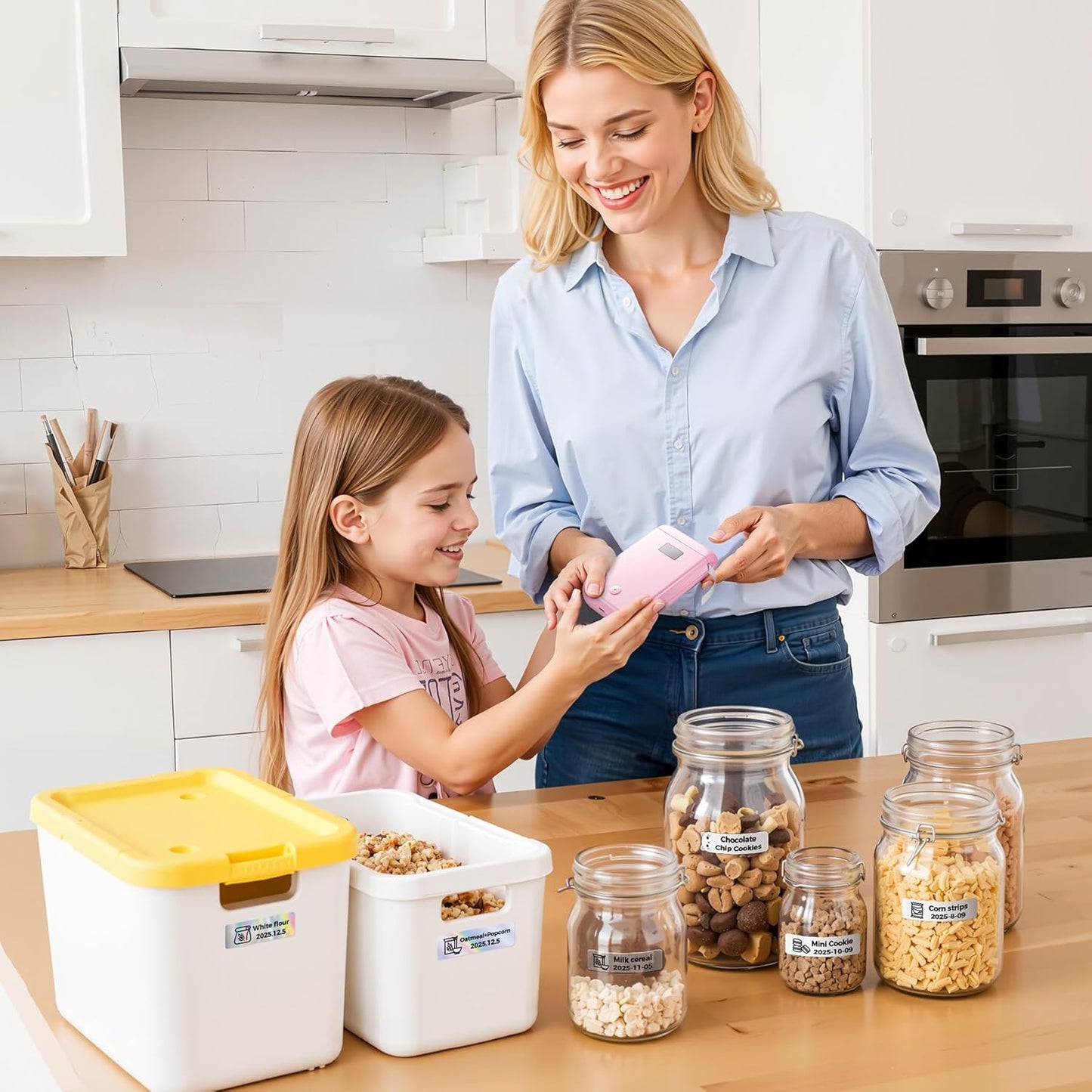 Label Maker Machine with Tape, Label Makers with Multiple Templates, Mini Label Maker Widely Used in Home Office School Organization, Bluetooth Label Printer Easy to Use for Small Labels, Pink