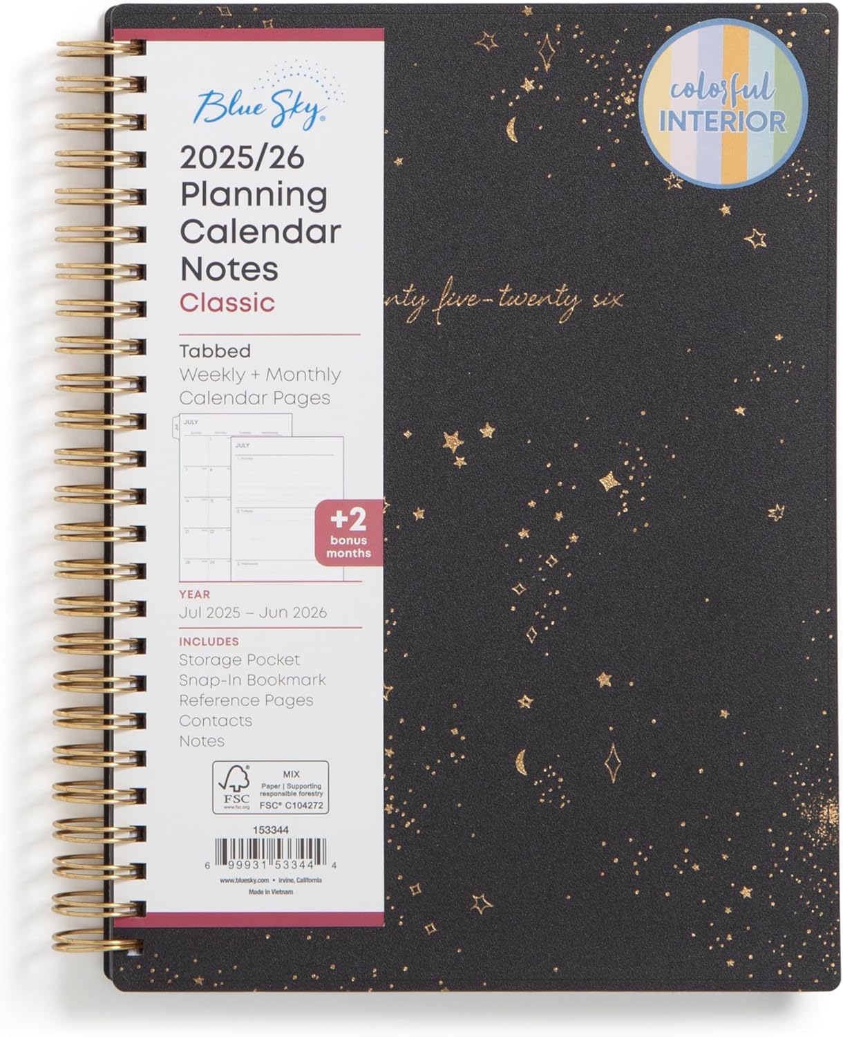 Blue Sky 2025-2026 Weekly and Monthly Academic Year Planner Calendar, July 2025 - June 2026, 5.8" x 8.6", Flexible Cover, Wirebound, Laminated Tabs, Storage Pocket, Gemini