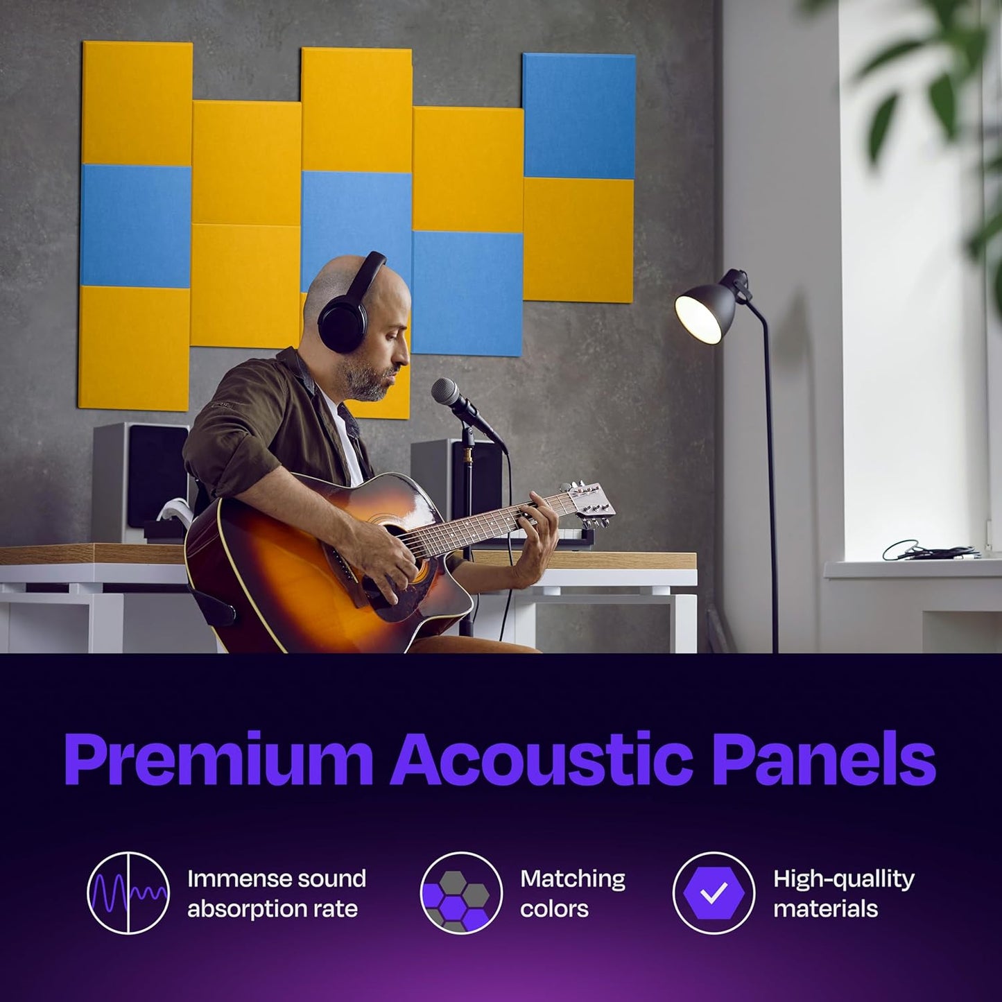 Acoustic Panels 12-Pack Soundproof Wall Panels 12"X12"X0.4" Sound Panels High Density Sound Dampening Panels - [Yellow Orange Gold Square]