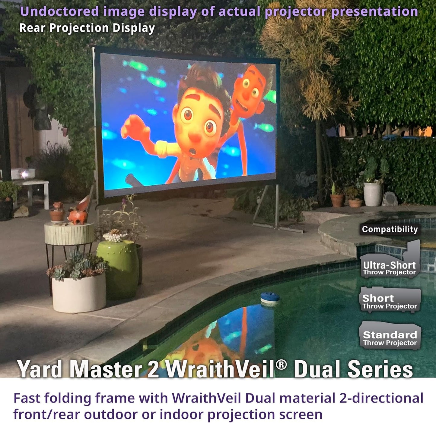 Elite Screens Yard Master 2 WraithVeil Projector Screen 180-INCH 16:9 Front and Rear 4K/8K Ultra HD Active 3D HDR Movie Screen, OMS180H2-DUAL