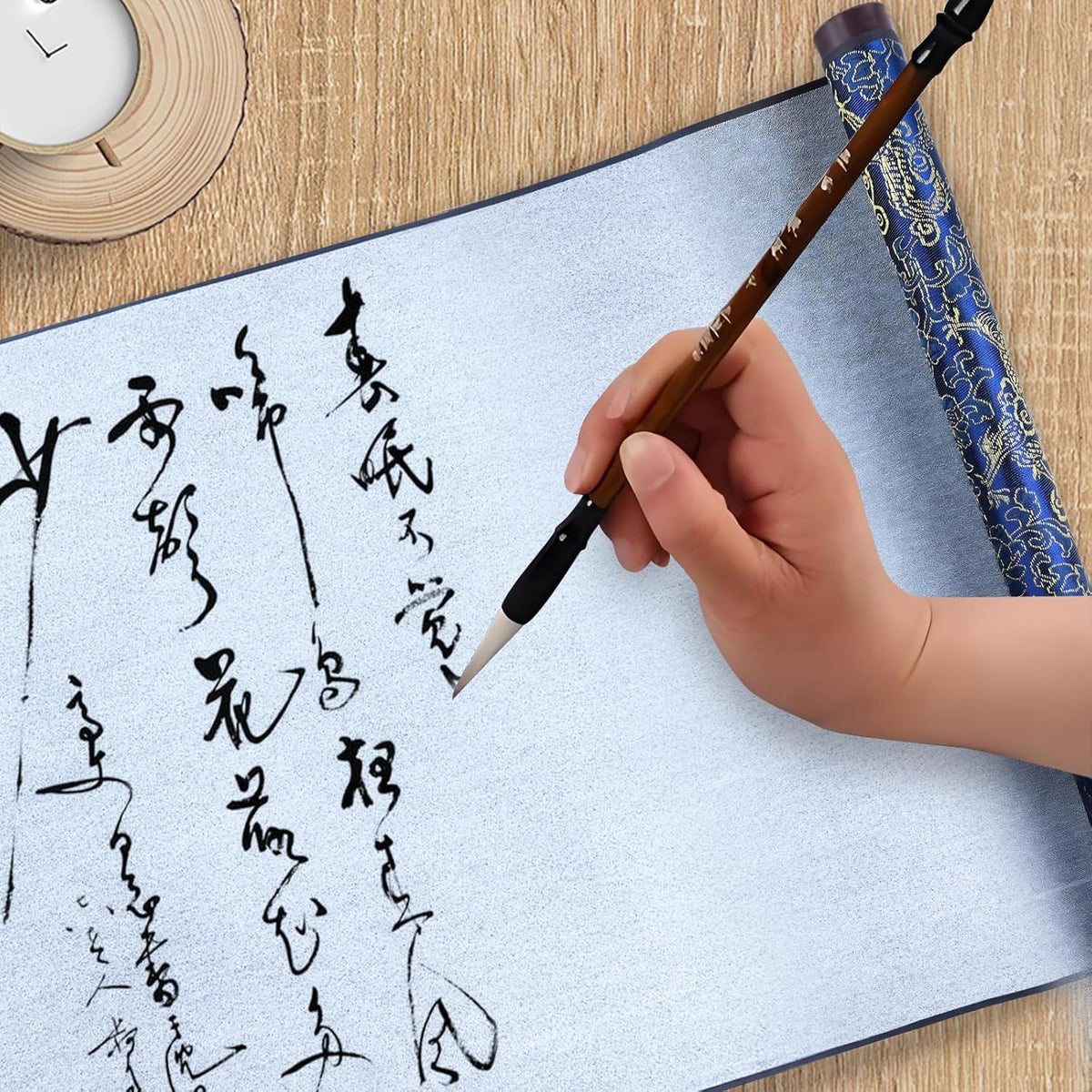 Flylin Calligraphy Cloth,Reusable Chinese Calligraphy Practicing Tool,Magic Water Painting Paper,Water Writing Cloth Scroll for Beginners Practice(Blue,55.1"x15")