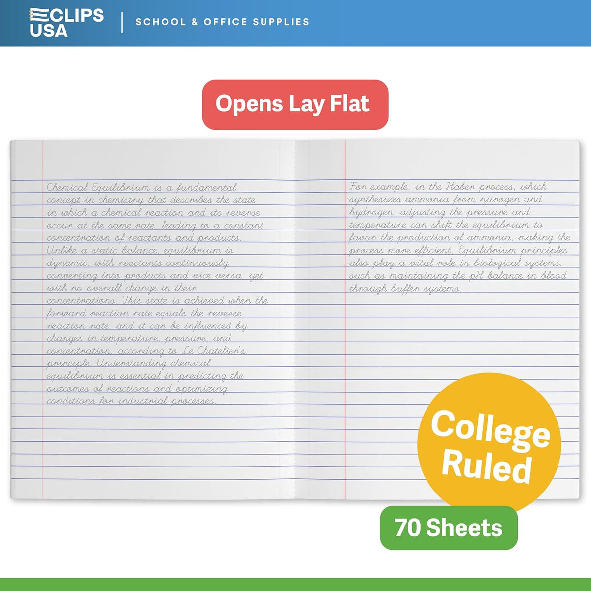 E-CLIPS USA Non Spiral Notebook, 1 Subject, College Ruled Notebook, Journal Notebook, Notebooks Bulk, School Supplies, Perforated Edges, 6 Colors, 70 Sheets (48, College Ruled)