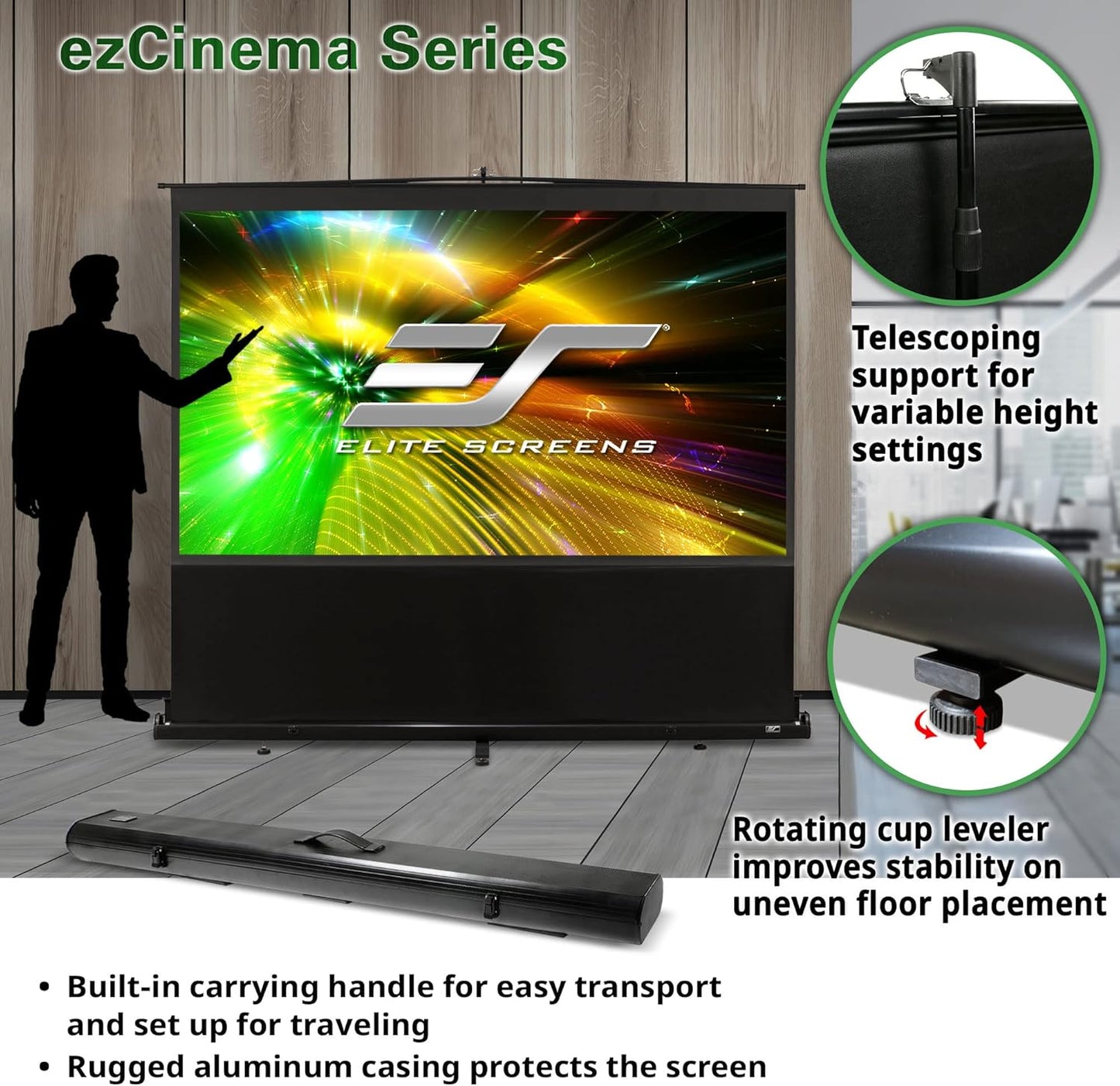 Elite Screens ezCinema Series, 120-inch 16:9, Manual Floor Pull Up Projection Projector Screen, Movie Home Theater Office Church 8K 4K Ultra HD 3D Ready, US-Based Company. 2-YEAR WARRANTY, F120NWH