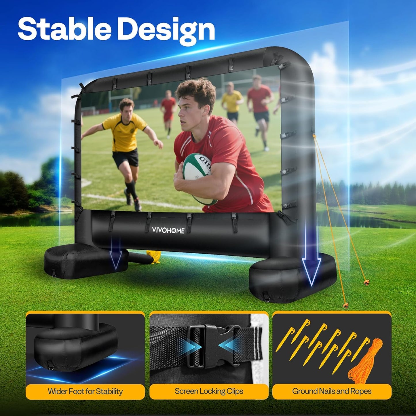 VIVOHOME 24 FT Inflatable Projector Screen for Outside, Blow Up Movie Screen Outdoor Use, Mega Large TV Screen with Carry Bag for Backyard, Tube Leg Support