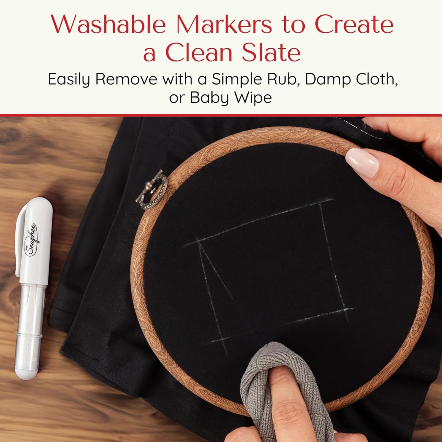 Fabric Markers for Sewing – Ergonomic Tailors Chalk Pen with Improved Dosing Wheel for Sharp Lines - Washable Sewing Chalk Marking Pens that are Compatible with Most Fabrics - White and White 2 Pack