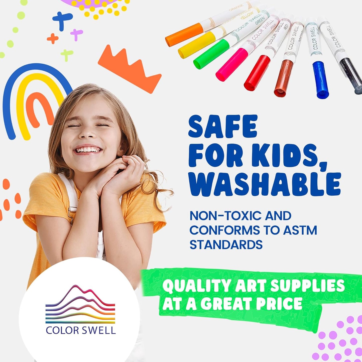 Color Swell Washable Bulk Markers 10 Boxes of 8 Vibrant Colors Are Perfect for Teachers, Kids, Parties, and Classrooms