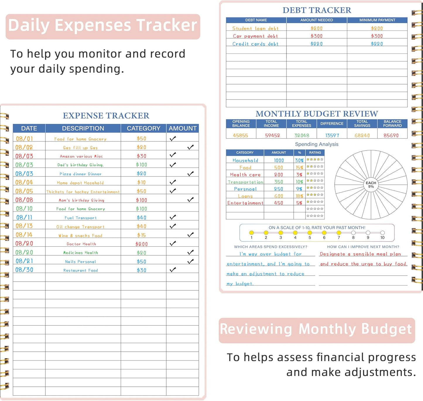 Monthly Budget Planner - 14 Months Undated Financial Planner Organizer Budget Book with Expense and Debt Tracker Notebook to Manage Your Money Effectively, Bill Planner and Organizer
