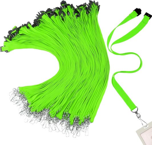 Patelai 120 Pcs Breakaway Lanyards with J Hook Bulk Flat for ID Badges Neck Badge Lanyards Card Nametag Holder Neck Straps (Fluorescent Green)