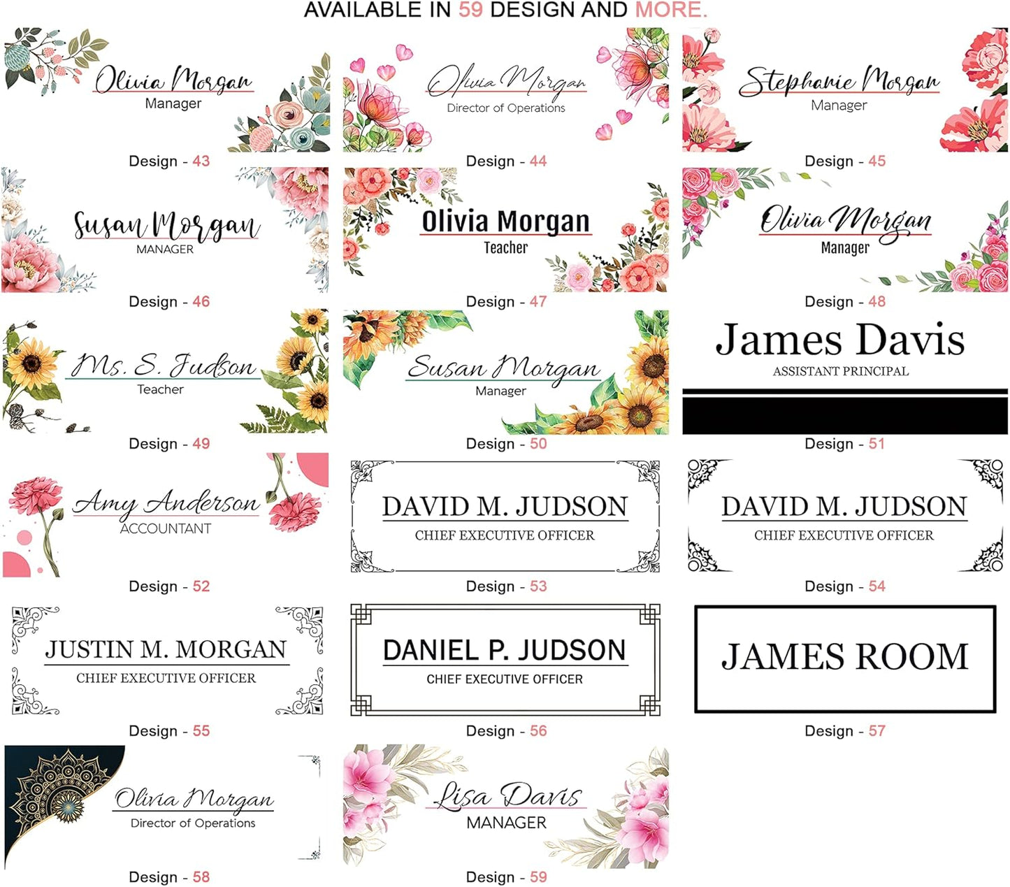 Office Desk Name Plate Personalized | Custom Name Plates for Desks | Flowers Design On Clear Acrylic Glass | Office Desk Décor | Flower Floral