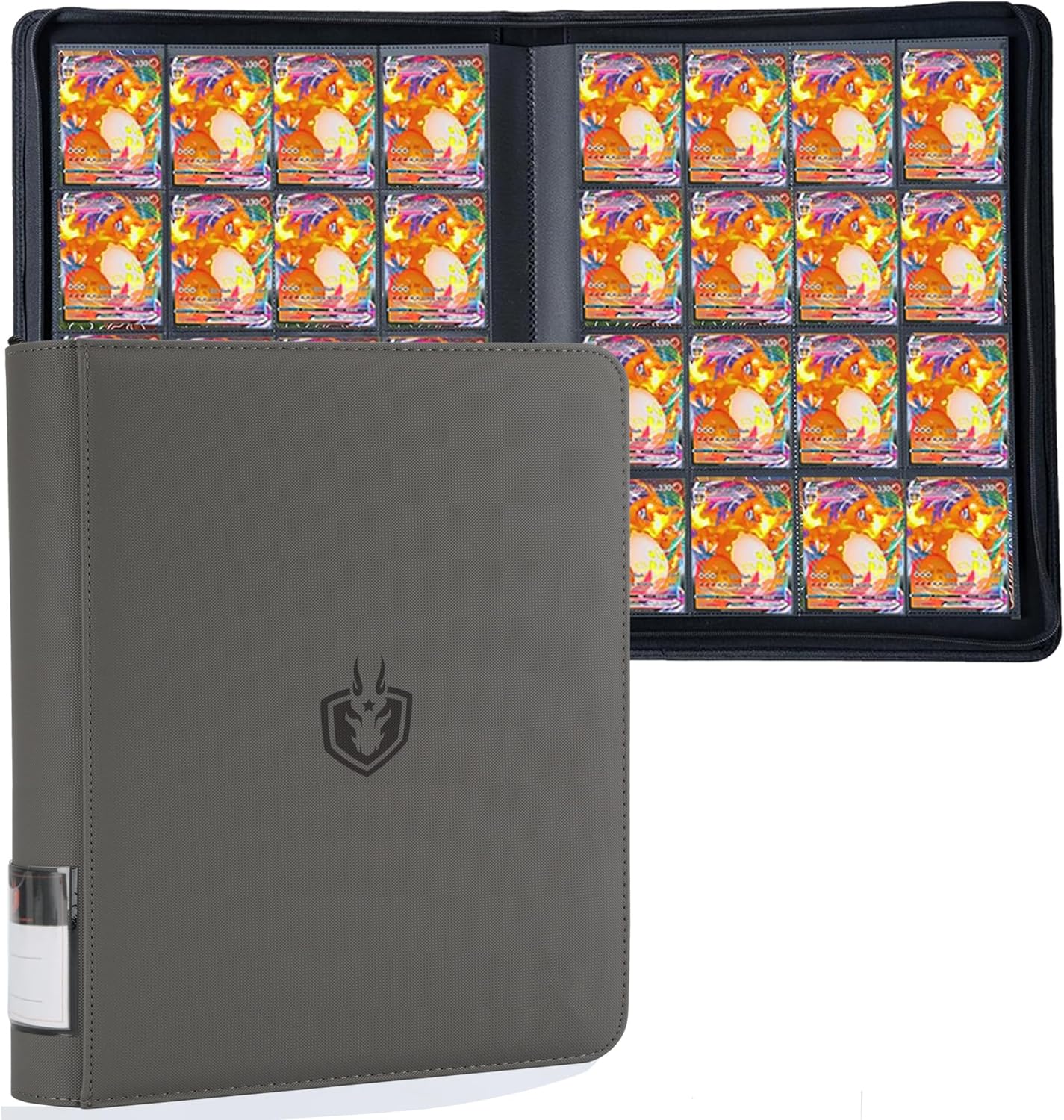 Premium-SV 1024 Pockets Card Binder,Label Design,16 Pocket Trading Card Zipper Binder, Ringless Side Loading Trading Card Album, Folder for TCG,MTG,Sports other Cards -Grey