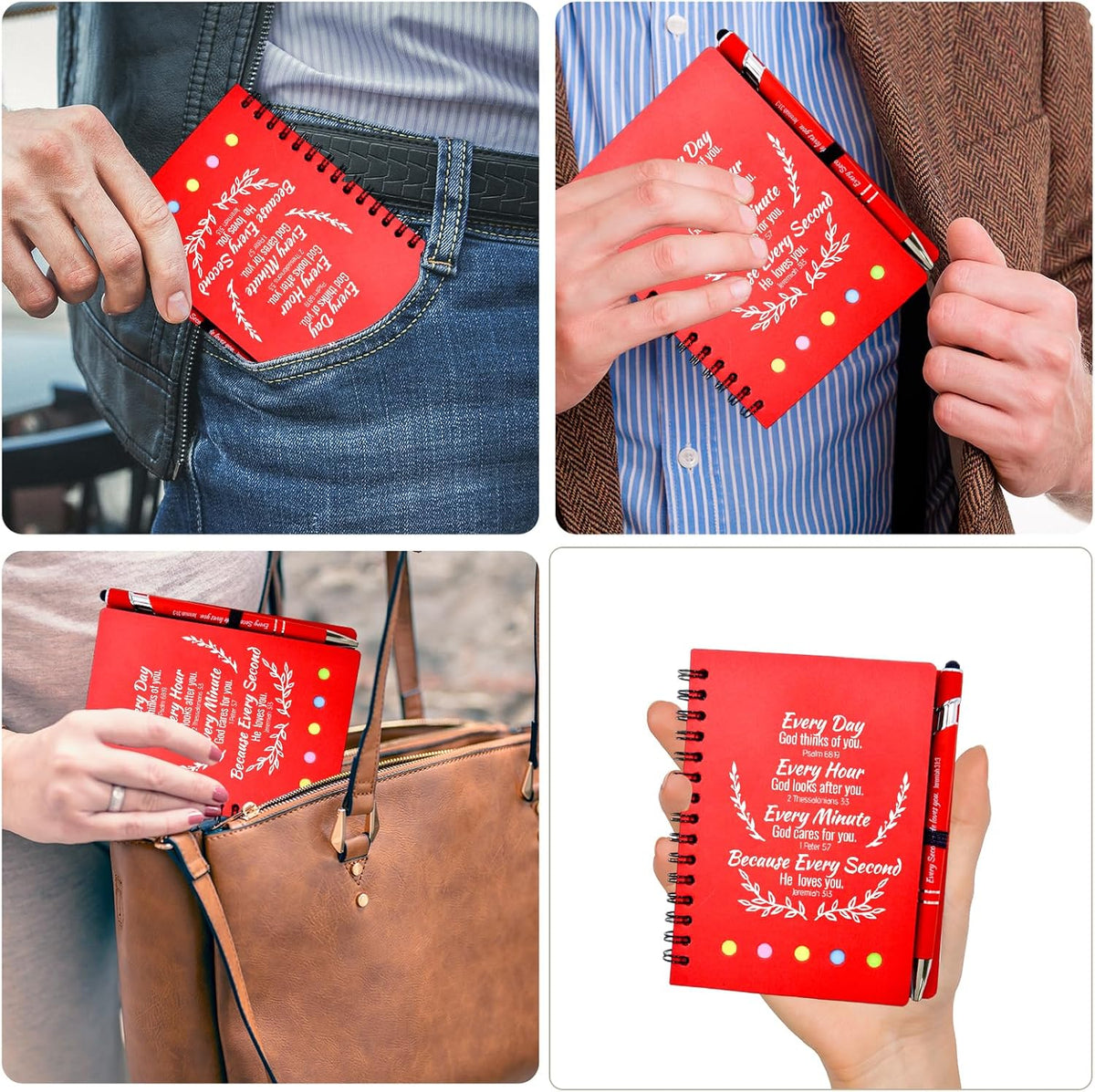 100 Pcs Bulk Fathers Day Christian Gifts Prayer Journal for Woman - 50 Set Religious Notepad with Christian Pen - Bible Notebook - Church Gifts for Inspirational, Bible Study, Devotions ( Red )