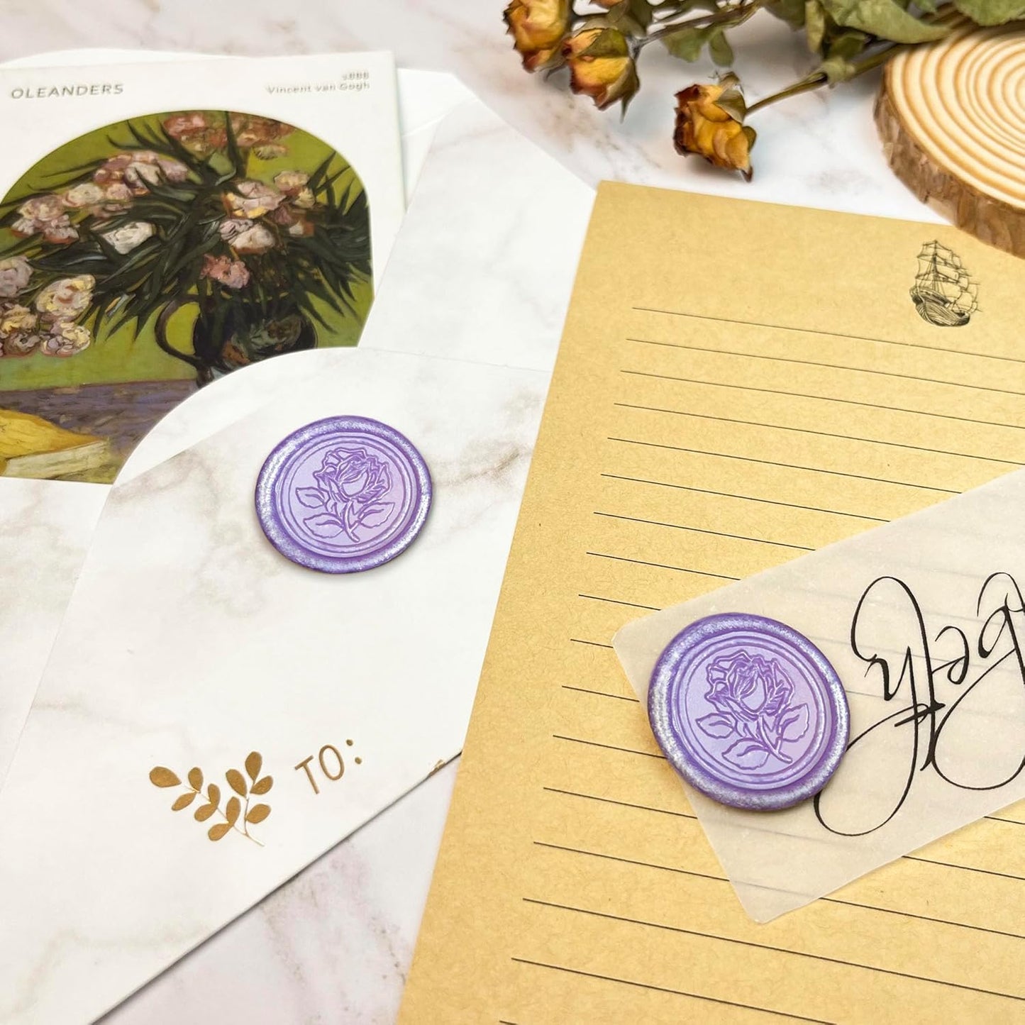 50pcs Purple Metal Vintage Wax Seal Stickers, Waterproof, Self Adhesive, for Wedding Invitations, Envelope, Gift Wrap, Christmas