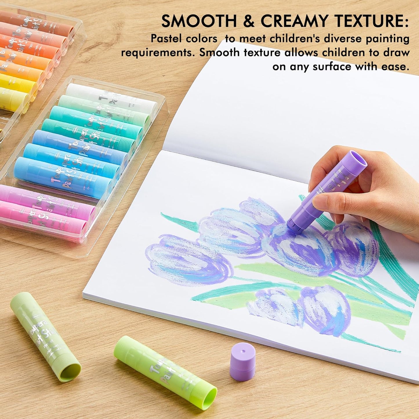 Shuttle Art Tempera Paint Sticks, 20 Pastel Colors, Solid Tempera Paint for Kids, Super Quick Drying, Works Great on Paper Wood Glass Ceramic Canvas