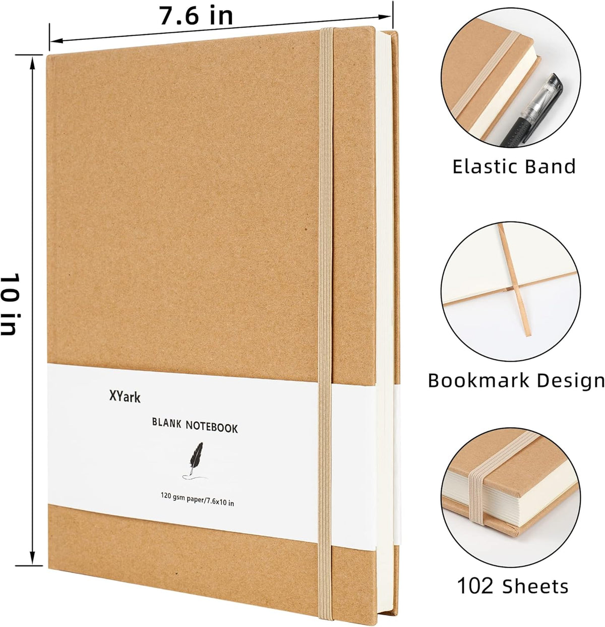 Large B5 Blank Notebook Journals, Plain Kraft Hardcover Sketchbook Subject Composition Notebooks Planner with Unlined Paper, 2 Pack, 120GSM, 102 Sheets, 7.6x10 inch, Travel Journal Set