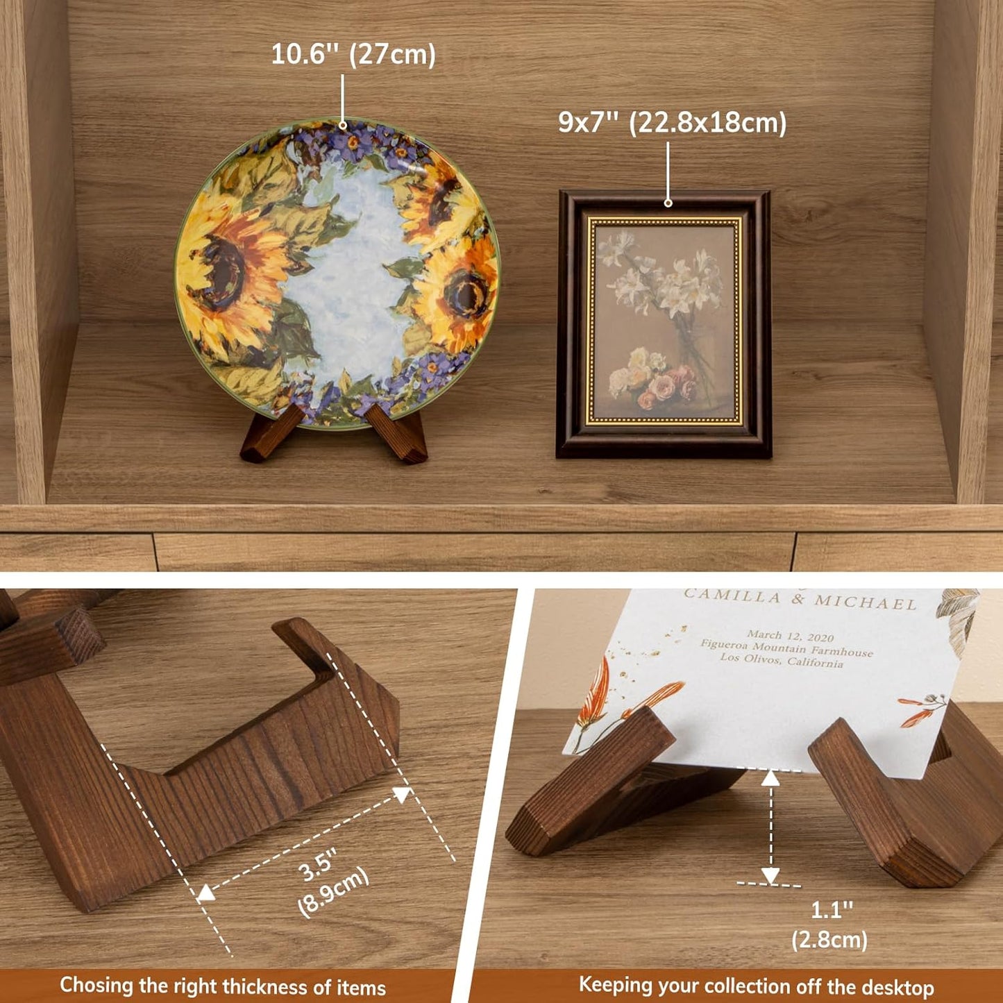Bowl Stands for Display, 4.5 Inch Plate Holder, Wooden Easel Frame Holder, Display Stand for Large Deep Platters and Dishes, 4.5" H x 6" W x 5.4" D (For Bowls under 3.5" in Depth)