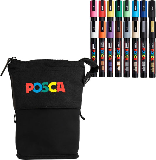 Posca Exclusive Holiday 5M Paint Markers Gift Set of 16 with Carrying Case, Great for Children and Adults, Acrylic Art Markers for Coloring Canvas, Wood, Glass and Metal