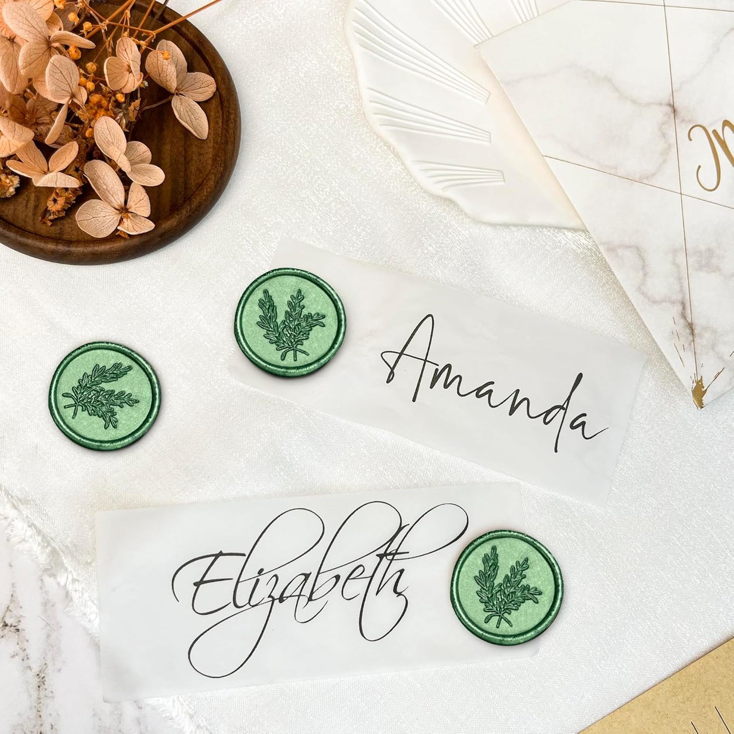 50Pcs Wax Seal Stickers Handmade Envelope Seals Self Adhesive Wax Stickers for Wedding Party Invitations, Envelope, Gift Wrap, Christmas(Rosemary Style, Green)
